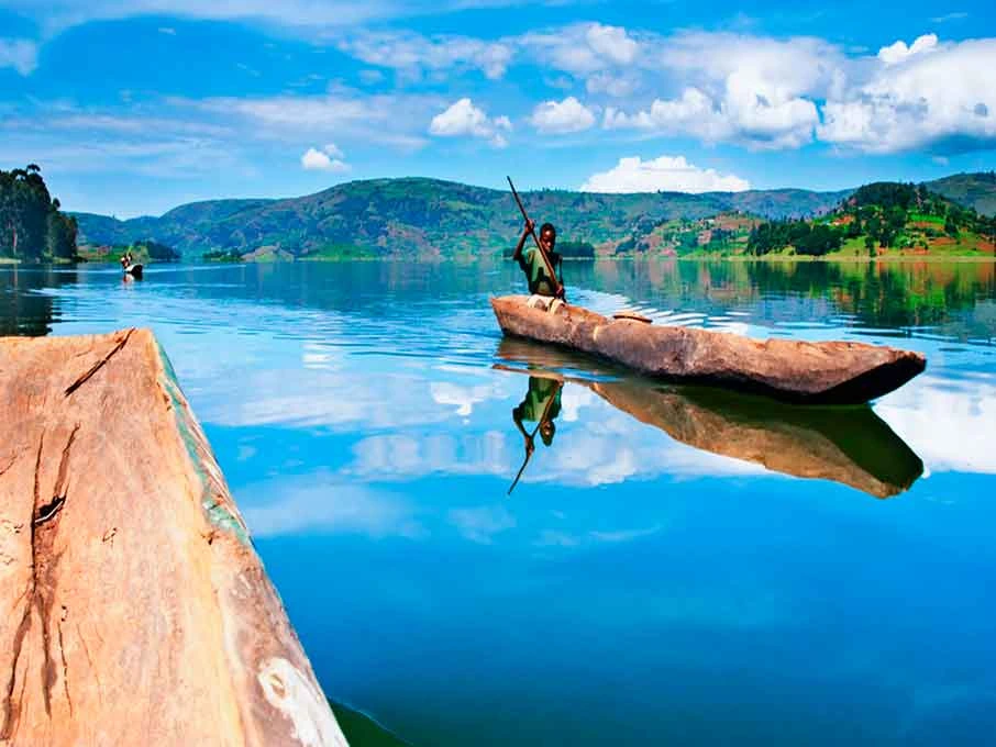 Lakeview cottage terrace overlooking Lake Bunyonyi at Nyamunyonyi Lake Resort