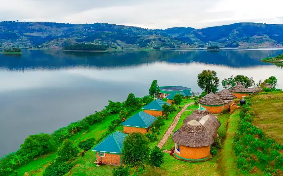 Sunset view over Lake Bunyonyi from Nyamunyonyi Lake Resort